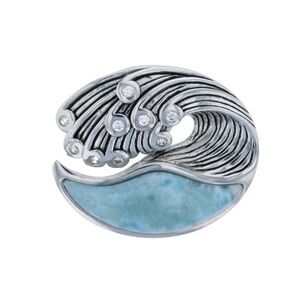 925 Sterling  Silver Larimar Ocean Wave CZ Pendant  4.8 gm